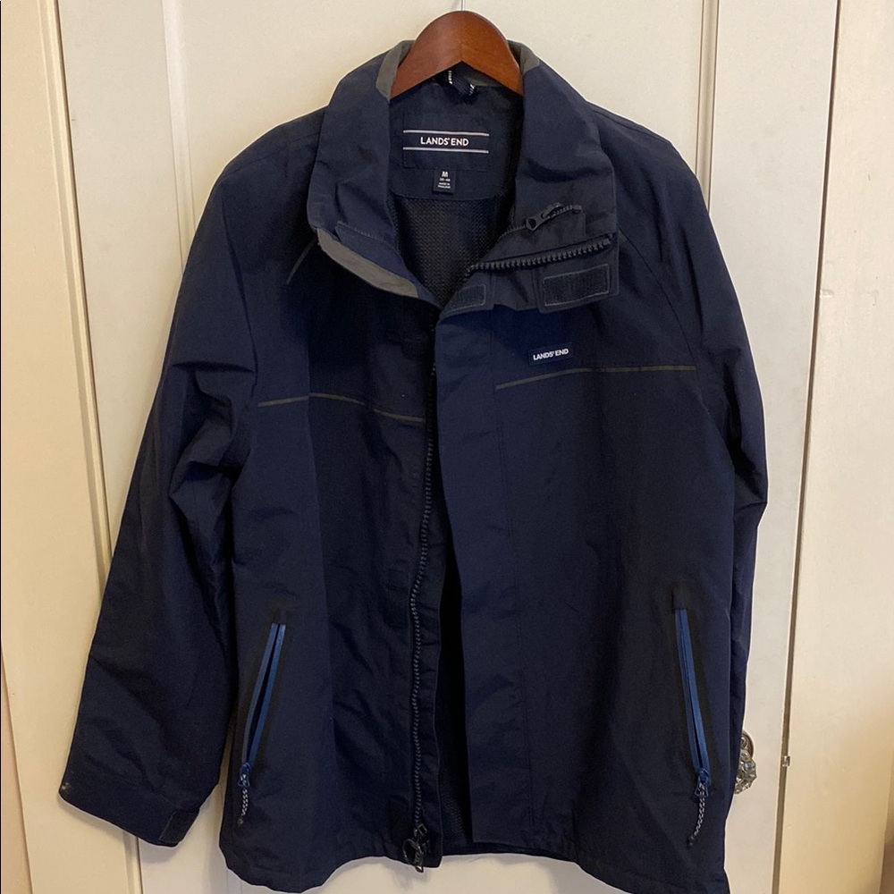 Lands' End Blue Rain Jacket Weather-Resistant Classic